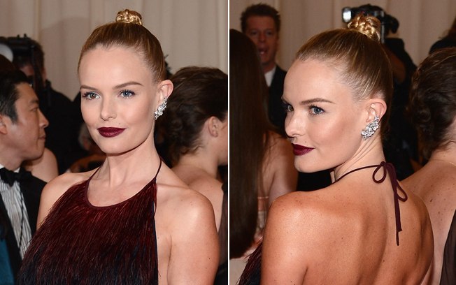 Kate Bosworth fez um coque magrinho e pequeno, com os cabelos trançados. Para coques mais volumosos, o ideal é usar aplique