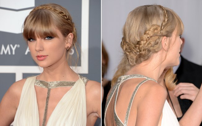 As tranças que dão a volta nas cabeça, como as da cantora Taylor Swift, conferem um ar romântico ao penteado