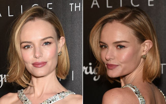 Kate Bosworth usa o bob simétrico, que fica ótimo em mulheres de traços delicados