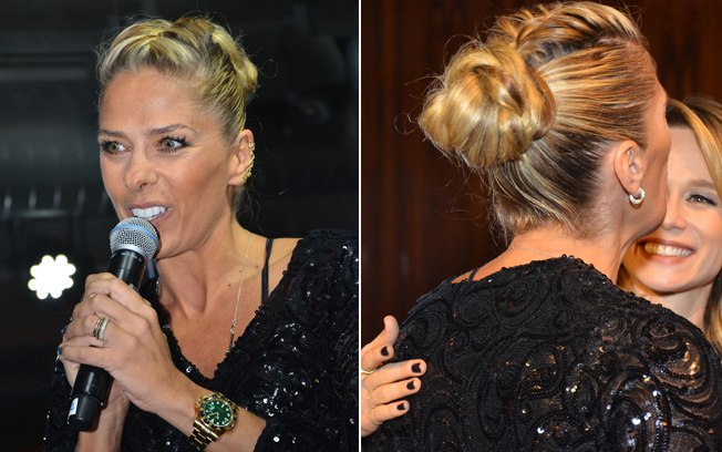 O penteado da apresentadora Adriane Galisteu é um coque, mas a trança está no topete, e não no coque em si