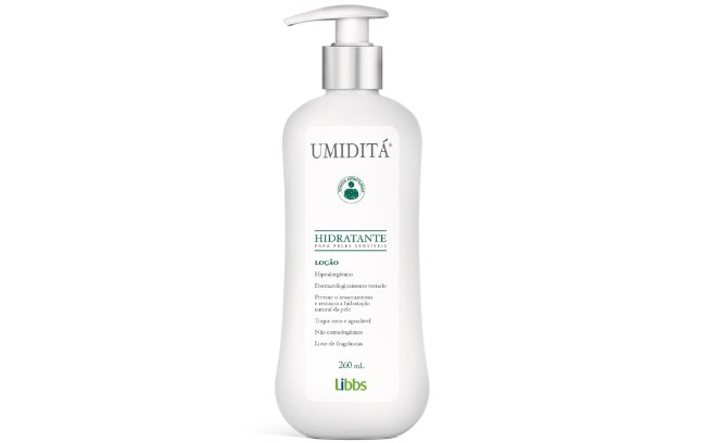 Umiditá Loção Hidratante (LIBBS): indicado para para peles sensíveis e extrassecas. R$ 110 (260 ml) e R$ 75 (120 ml)